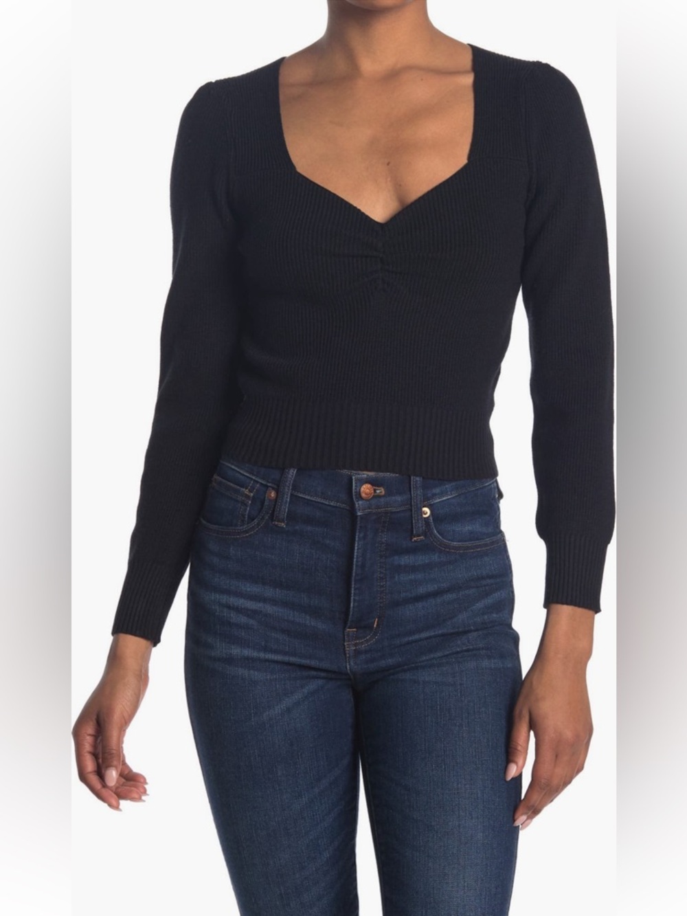ASTR the Label Women's Long Sleeve Black Sweetheart Neck Sweater Small